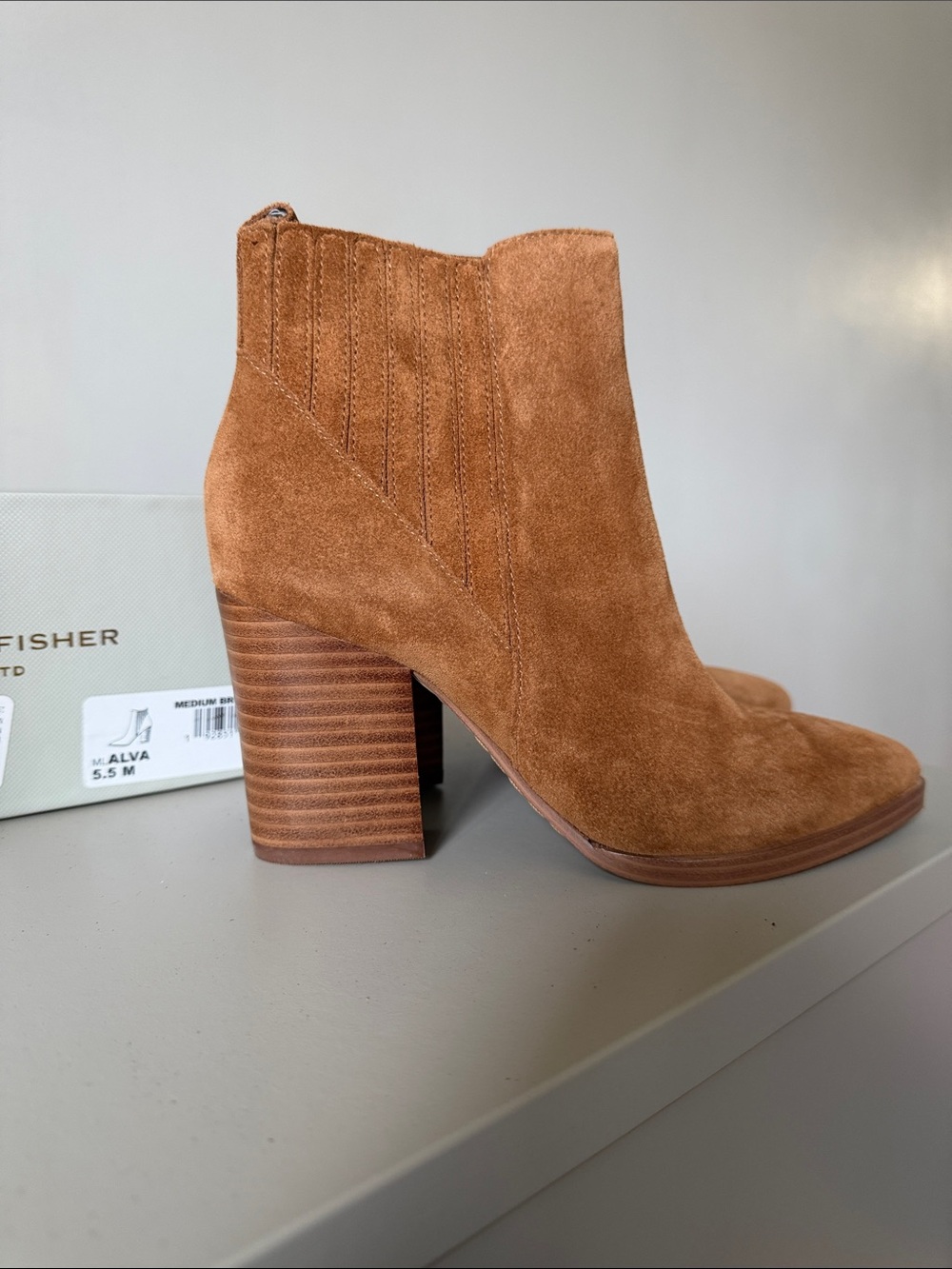 Marc Fisher Tan Suede Stacked Heel Ankle Booties